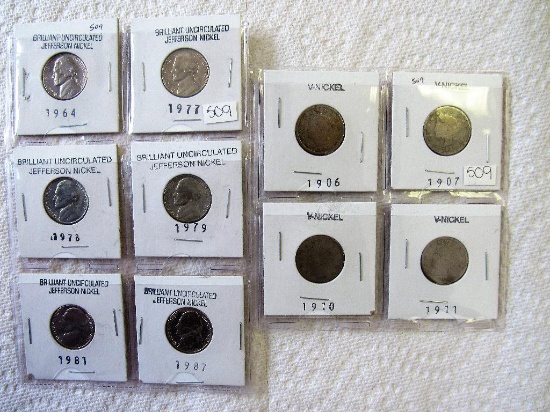 6 Uncirculated Jefferson Nickels, "V" or Victory Nickels