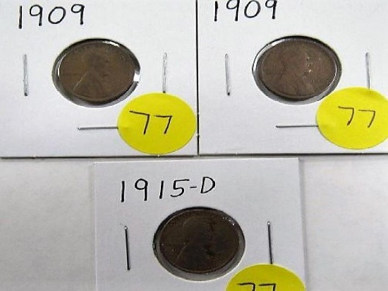 1909, 1909, 1915-D Lincoln Cents