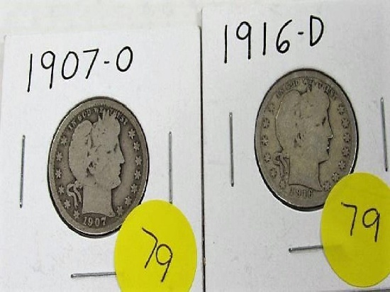1907-O, 1916-D Barber Quarters