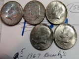 (5) 1967 Kennedy Halves