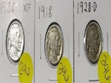 1936 XF Nickel, 1918, 1928-D Buffalo Nickels