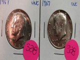 2 1967 UNC Kennedy Half Dollars