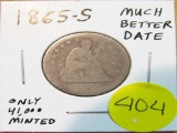 1865-S Much Better Date Seated Liberty Quarter