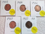 1902, 1905, 1906, 1907, 1907 AU Indian Cents