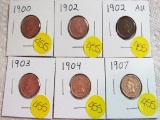 1900, 1902, 1902-AU, 1903, 1904, 1907 Indian Cents