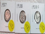 1937, 1938, 1938-S Mercury Dime