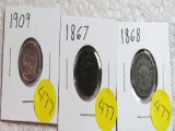1909 Barber Dime, 1867, 1868 Shield Nickels