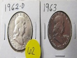 1962-D, 1963 Franklin Half Dollars