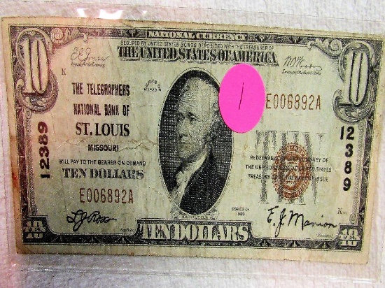 1929 $10 Telegraphers National Bank of St Louis