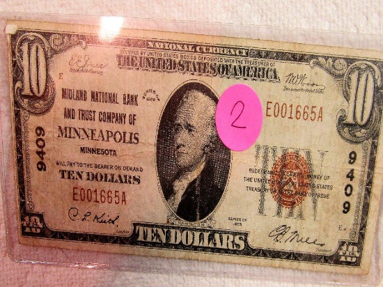 1929 $10 Midland Nat Bank of Minneapolis MN