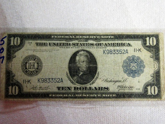 1913 $10 Federal Reserve Note 11-K