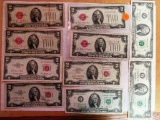 10-$2 Notes; 4-1928, 2-1953, 1-1963, 1-1976, 2-1995