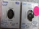 1853,1854 3 Cent Pieces