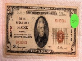 1929 $20 First National Bank of McCook, NE Note