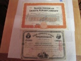 1924 2 Shares No Amer Light and Power, 1928 100 Shares of Lehigh Coal Navigatio Co