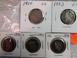 1892,1893,1898,1903,1905 Nickels