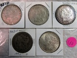 (5) Morgan Dollars 1883 O, 1886, 1921 PSD