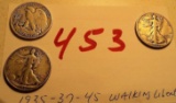 (3) 1935, 1937, 1945 Walking Lib. Half Dollars