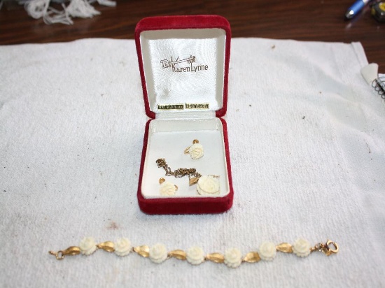 Vintage 12K GF Necklace, Bracelet, Earrings - Roses, Hand Carved