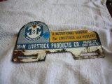 Antique License Plate Topper Adv. M&M livestock