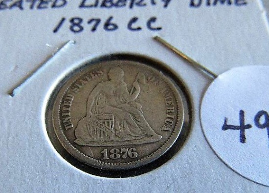 1876CC Seated Liberty Dime