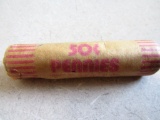 Roll of  50 Unc.1958-d Wheat Pennies in a shotgun roll