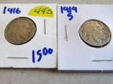 1916 and 1919-s Buffalo Nickels