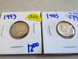 1943 and 1945 Mercury Dimes