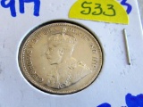 1917 Newfoundland Silver 25 Cent Piece