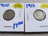 1900 and 1913 Barber Dimes