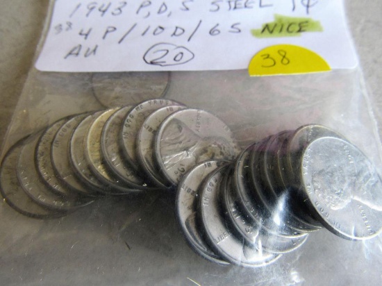 1943-P, D, S Steel Cents
