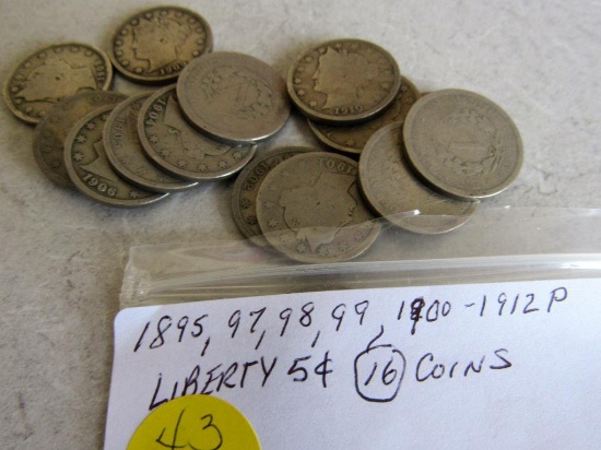 1895, '97, '98, '99, 1900-1912 Liberty Nickels