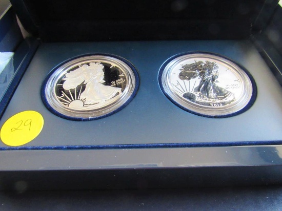 2012 AMERICAN SILVER EAGLE 2 COIN SET.  ONE PROOF, THE OTHER IS A REVERSE PROOF