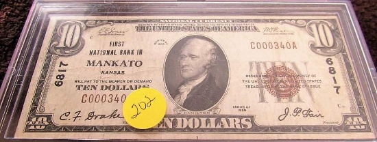 1929 First National Bank of Mankato, KS $10.00 Note