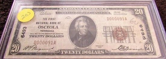 1929 1st National Bank of Osceola, NE $20.00 Note