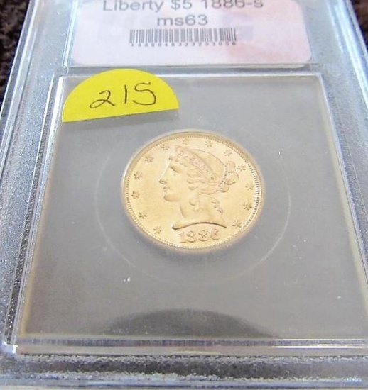1886-S  Liberty $5.00 Gold Coin