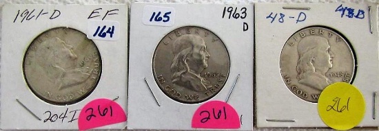 1948-D, '61-D, '63-D Franklin Half Dollars