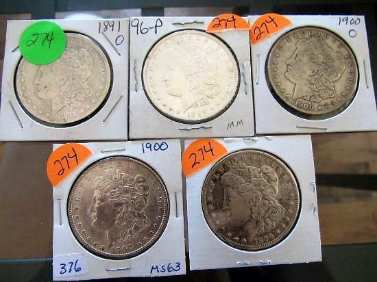 Lot of 5 Morgan Silver Dollars