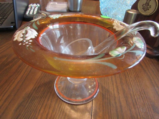 Amber & Clear Flowered Rim Condiment Bowl