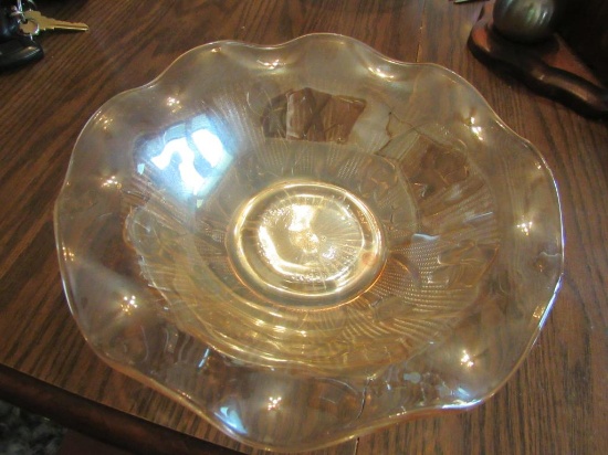 Clear Amber Ruffled Glass Bowl