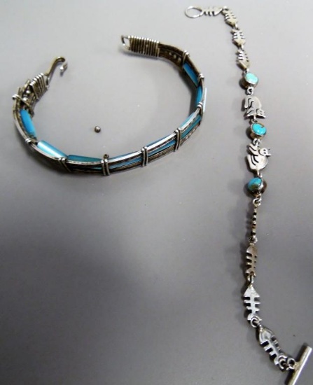 2 STERLING  AND TURQUOISE BRACELETS