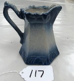 Small Blue and Grey Hexagon Crock Pitcher