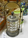 Silver Plated Pickle Castor with Tongs