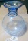 Clear Crinkle Glass Vase w/Blue Spiral Top