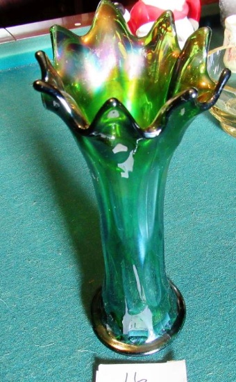 Green Carnival Glass Vase