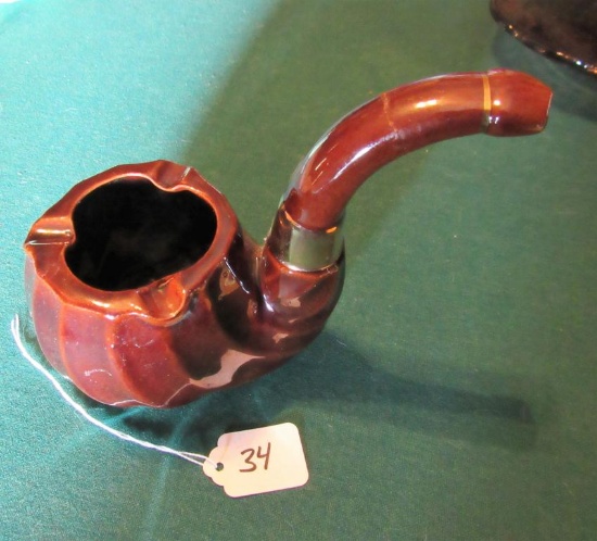 Brown Ceramic Pipe Ashtray