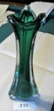 Tall Green and Clear Glass Vase