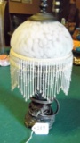 White Beaded Glass Globe Table Lamp