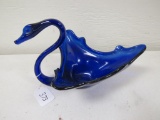 Cobolt blue blown glass swan centerpiece