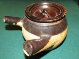 Rare 2 tone Asia Side Handle Crock Teapot w/Lid